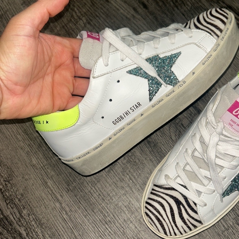 Golden Goose White Sneakers with Zebra and Glitter Star Sz 37